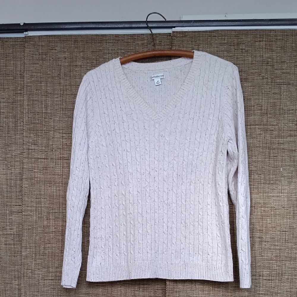 Croft & Barrow Women's Light Cream Cotton Cable V-Neck Sweater